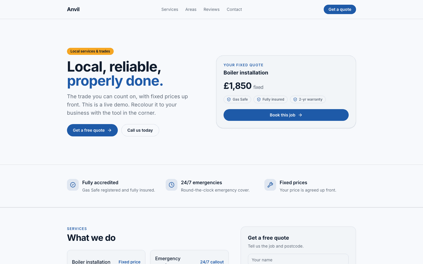 Anvil: live Local services & trades demo site