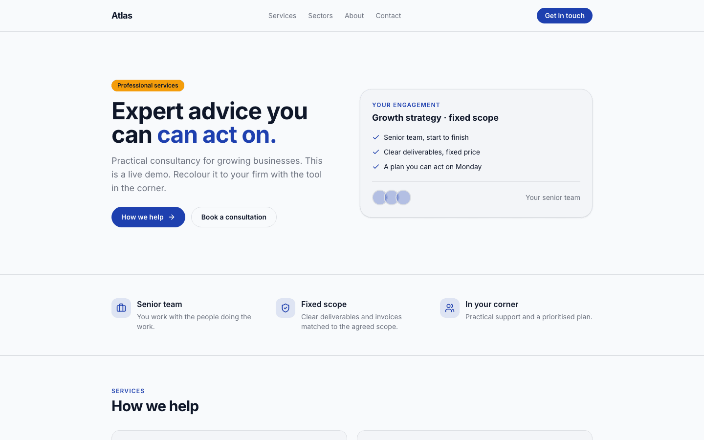 Atlas: live Professional services demo site