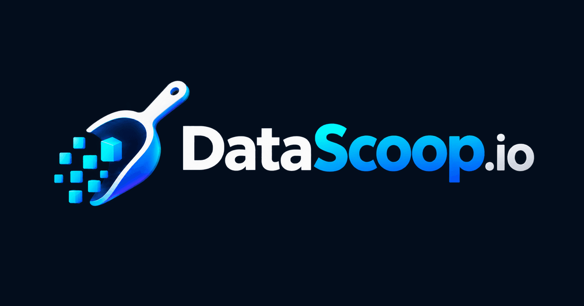 DataScoop logo with a blue data scoop on a dark background