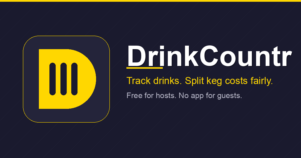 DrinkCountr logo with the message Track drinks. Split keg costs fairly.
